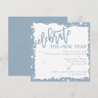 Blue Grunge Celebrate - Nieuwjaarsfeest Uitnodigin Kaart