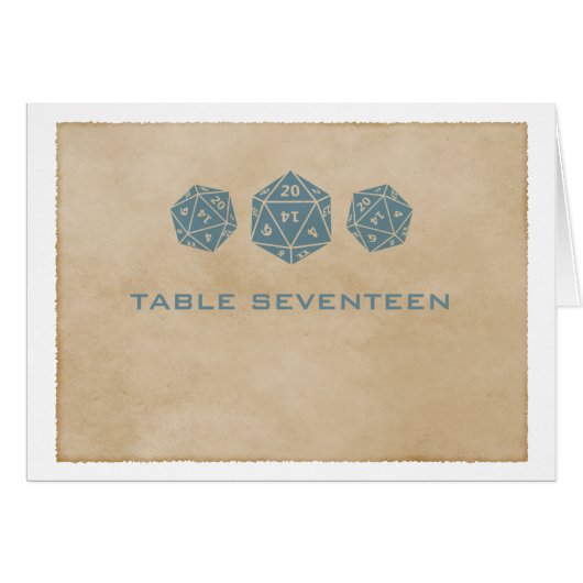 Blue Grunge D20 Dice Gamer Table Number Kaart (Voorkant Horizontaal)