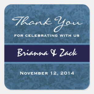 Blue Grunge Damask Dank je bruiloft Vierkante Sticker