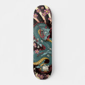 Blue Grunge Dragon Tattoo Skateboard (Voorkant)