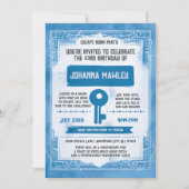 Blue Grunge Escape Room Key Verjaardagsfeest Kaart (Voorkant)