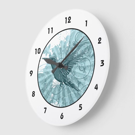 Blue Grunge Hummingbird Grote Klok (Hoek)