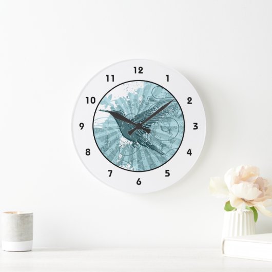Blue Grunge Hummingbird Grote Klok (Huis)