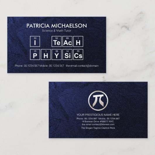 Blue Grunge "I Teach Physics" Periodic Table Tutor Visitekaartje (Voorkant / Achterkant)