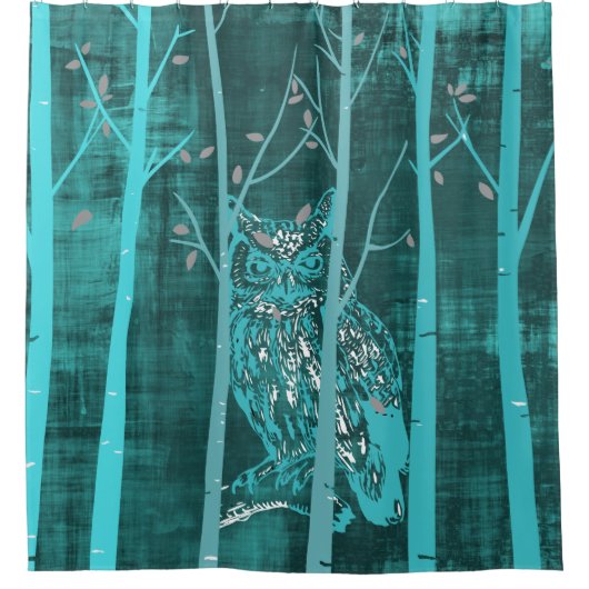 Blue Grunge Owl Art Douchegordijn (Voorkant)