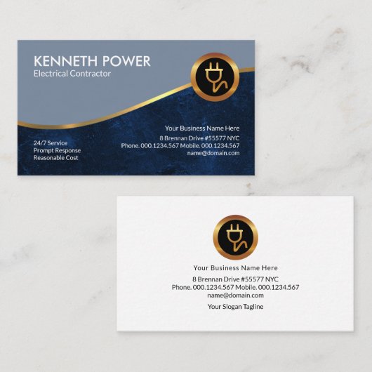 Blue Grunge Royal Gold Wave Electricia Visitekaartje (Voorkant / Achterkant)