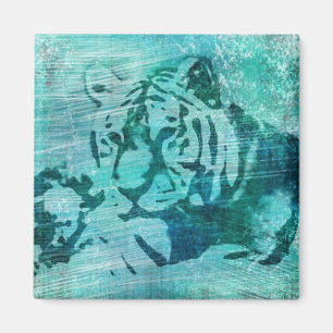 Blue Grunge Tiger Magneet