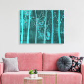 Blue Grunge Woodland Owl Canvas Afdruk (Insitu (Woonkamer))