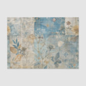 Blue Grungy Distressed Floral Ephemera Collage Tissuepapier (Voorkant)