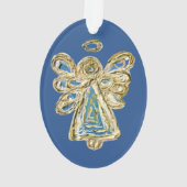 Blue Guardian Angel Art Holiday Hanger Ornament (achterkant)