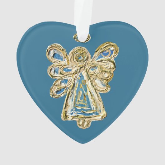 Blue Guardian Angel Art Holiday Hanger Ornament (achterkant)