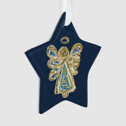 Blue Guardian Angel Art Kersthanger Ornament (voorkant)