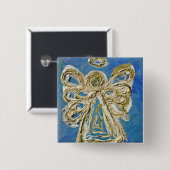 Blue Guardian Angel Button, Pin of Pendant Vierkante Button 5,1 Cm (Voorkant /achterkant)