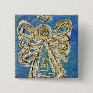 Blue Guardian Angel Button, Pin of Pendant Vierkante Button 5,1 Cm
