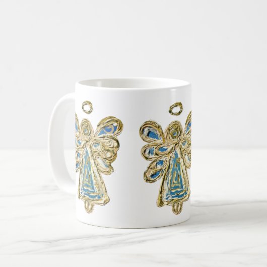 Blue Guardian Angel Custom Coffee Mok Cup (Voorkant links)