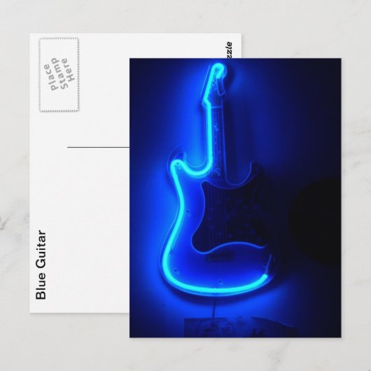 Blue Guitar, Cool Neon Sign Briefkaart (Voorkant / Achterkant)