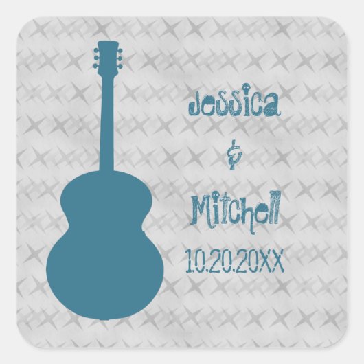 Blue Guitar Grunge Wedding Stickers (Voorkant)