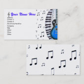 Blue Guitar Piano Toetsenbord & Notities Visitekaa Visitekaartje (Voorkant / Achterkant)