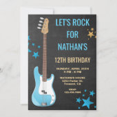 Blue Guitar Rockstar Birthday Party Invitation Kaart (Voorkant)