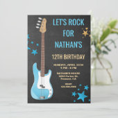 Blue Guitar Rockstar Birthday Party Invitation Kaart (Staand voorkant)
