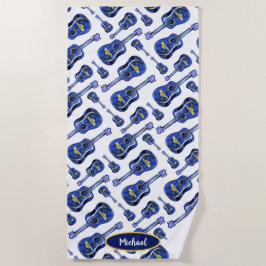 Blue Guitars Pattern Monogram Strandlaken