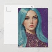Blue Hair AI kunst van mijn eigen mixed media coll Briefkaart (Voorkant / Achterkant)