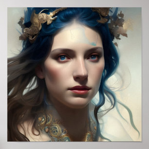 Blue Hair Blue Eyes High Fantasy Poster