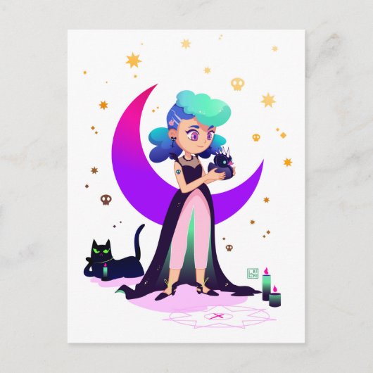 Blue Hair Girl en Gothic Duck Briefkaart (Voorkant)