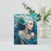 Blue Hair Mermaid Briefkaart (Staand voorkant)