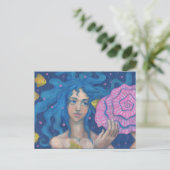 Blue Hair Mermaid Girl Zee Shell Fish Fantasy Art Briefkaart (Staand voorkant)