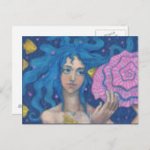 Blue Hair Mermaid Girl Zee Shell Fish Fantasy Art Briefkaart (Voorkant / Achterkant)