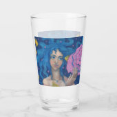 Blue Hair Mermaid Girl Zee Shell Fish Fantasy Art Glas (Achterkant)