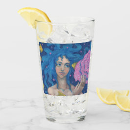 Blue Hair Mermaid Girl Zee Shell Fish Fantasy Art Glas
