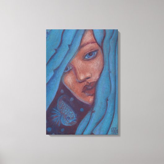 Blue Hair, Mermaid Portrait Fantasy Girl Woman Art Canvas Afdruk (Voorkant)