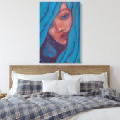 Blue Hair, Mermaid Portrait Fantasy Girl Woman Art Canvas Afdruk (Insitu (Slaapkamer))