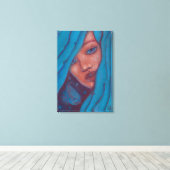 Blue Hair, Mermaid Portrait Fantasy Girl Woman Art Canvas Afdruk (Insitu (Houten vloer))