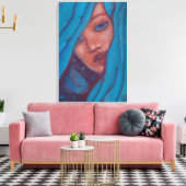 Blue Hair, Mermaid Portrait Fantasy Girl Woman Art Canvas Afdruk (Insitu (Woonkamer))