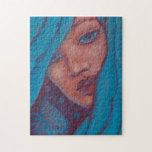 Blue Hair, Mermaid Portrait Fantasy Girl Woman Art Legpuzzel