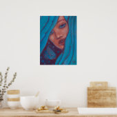 Blue Hair, Mermaid Portrait Fantasy Girl Woman Art Poster (Keuken)