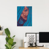Blue Hair, Mermaid Portrait Fantasy Girl Woman Art Poster (Thuiskantoor)