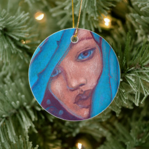 Blue Hair Mermaid Portrait Fantasy Pastel Painting Keramisch Ornament