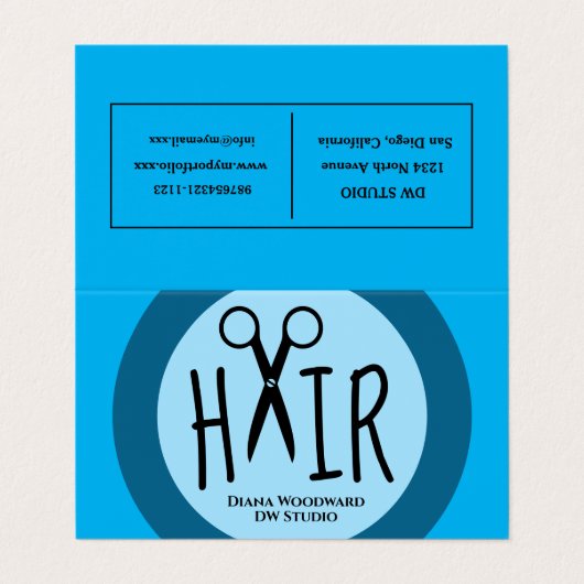 Blue Hairdressers Folded Business Loyalty Card Visitekaartje (Buitenkant ongevouwen)