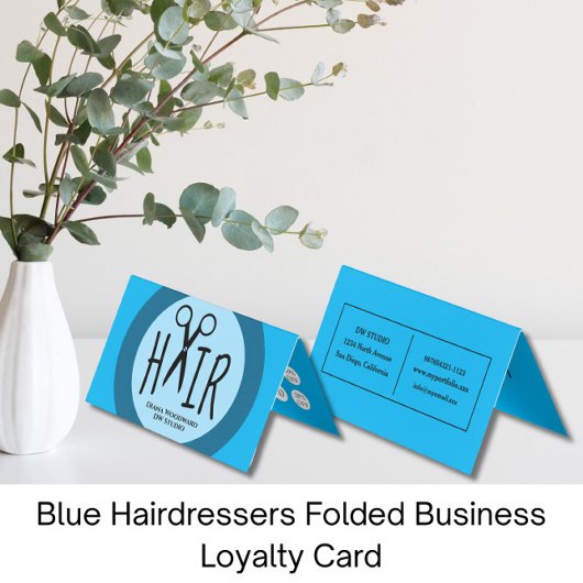 Blue Hairdressers Folded Business Loyalty Card Visitekaartje