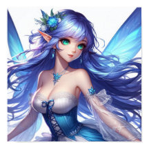 Blue-Haired Tropical Fairy with Emerald Eyes