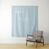Blue Hallo Baby Modern Baby shower Banner Wandkleed (In situ)