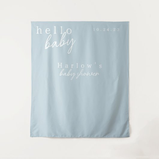 Blue Hallo Baby Modern Baby shower Banner Wandkleed (Voorkant)