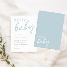 Blue Hallo Baby Modern Baby shower Invitation