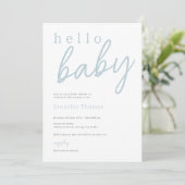 Blue Hallo Baby Modern Baby shower Invitation Aankondiging (Staand voorkant)
