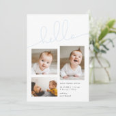 Blue Hallo Script Multi Photo Birth Aankondiging (Staand voorkant)
