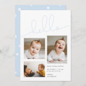 Blue Hallo Script Multi Photo Birth Aankondiging (Voorkant / Achterkant)